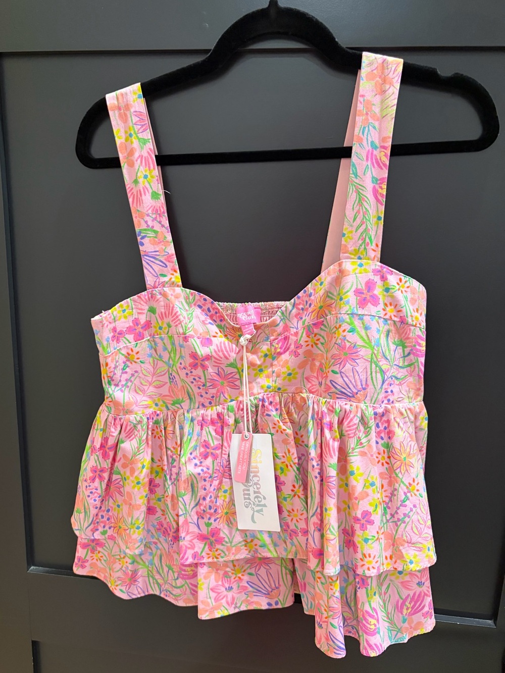 Pink Floral Tiered Tank with Adjustable Straps